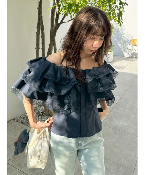 ボリュームフリルオフショル2wayブラウス