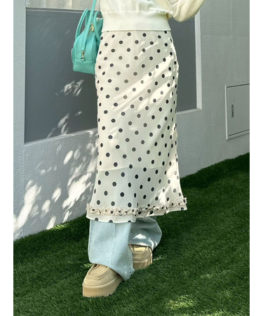 プリントシフォンバイアスミディスカート