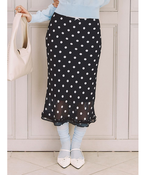 プリントシフォンバイアスミディスカート