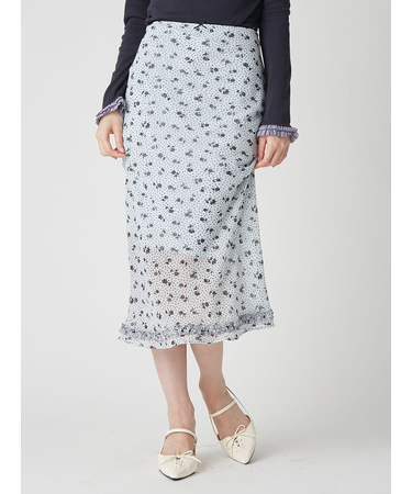 プリントシフォンバイアスミディスカート