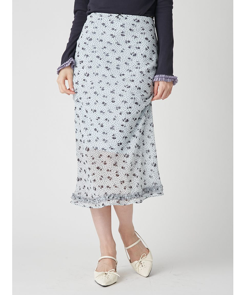 プリントシフォンバイアスミディスカート