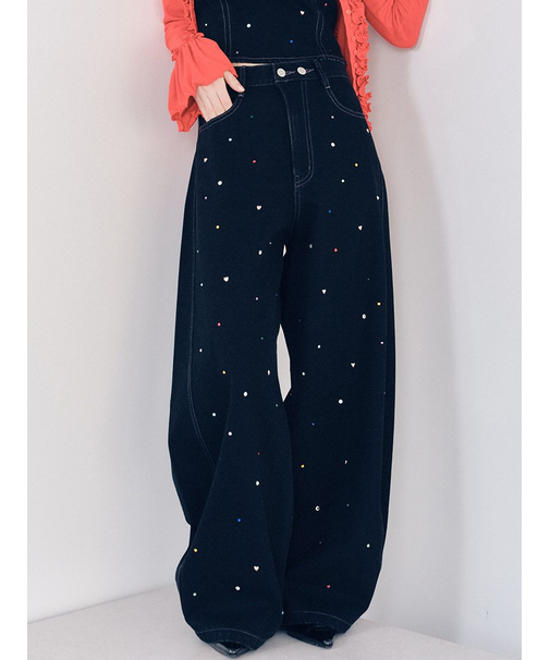 【WEB限定00サイズ】[L.B CANDY STOCK]バリエーションビジューデニムパンツ