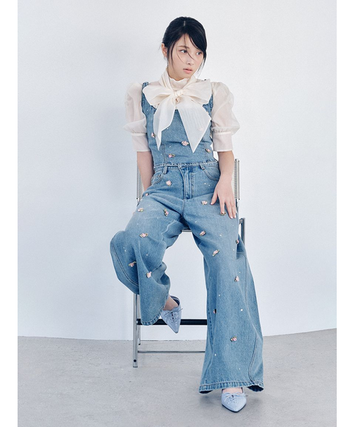 【WEB限定00サイズ】[L.B CANDY STOCK]バリエーションビジューデニムパンツ