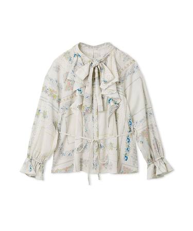 スカーフプリントボウタイブラウス