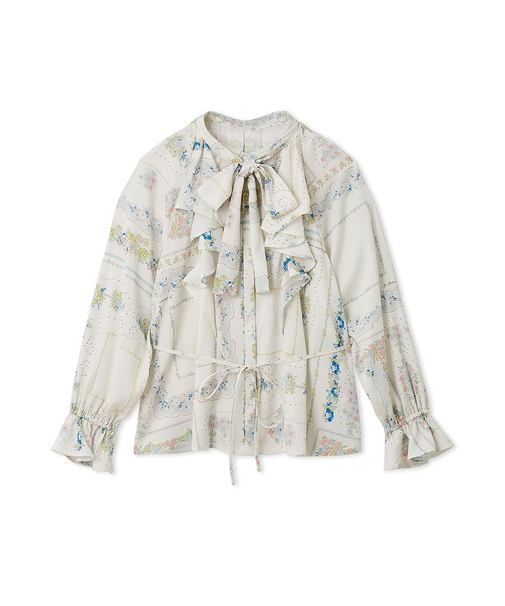 スカーフプリントボウタイブラウス