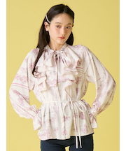 スカーフプリントボウタイブラウス