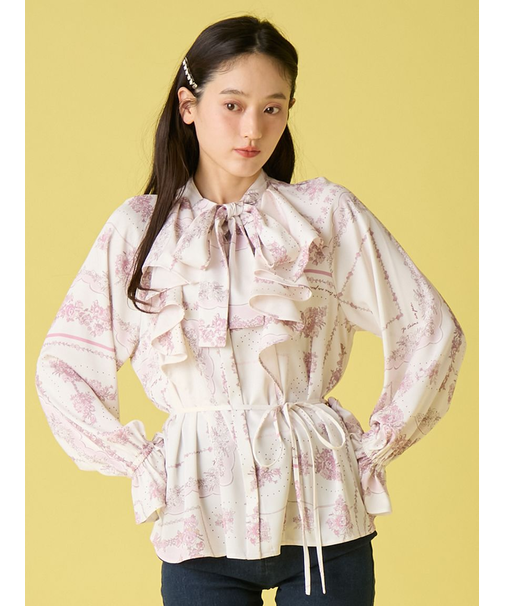 スカーフプリントボウタイブラウス