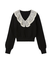 レースカラーニットトップス