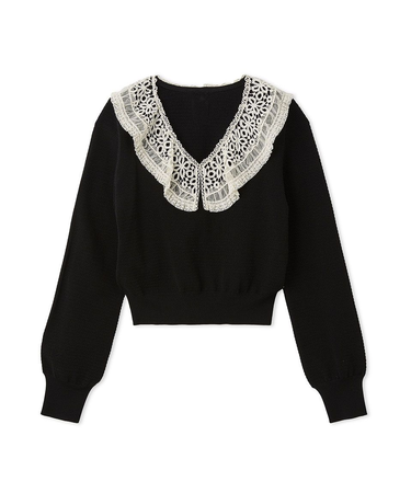 レースカラーニットトップス