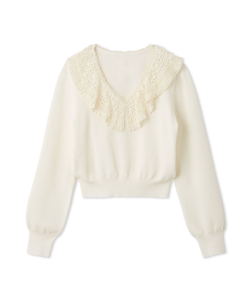 レースカラーニットトップス