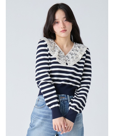 レースカラーニットトップス