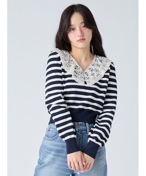 レースカラーニットトップス