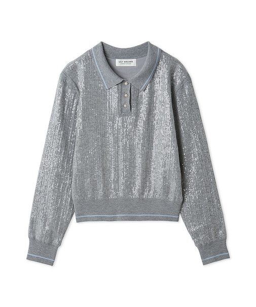 [L.B CANDY STOCK]襟付きスパンコールニットトップス