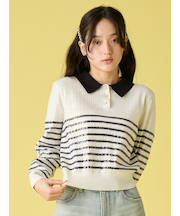 [L.B CANDY STOCK]襟付きスパンコールニットトップス