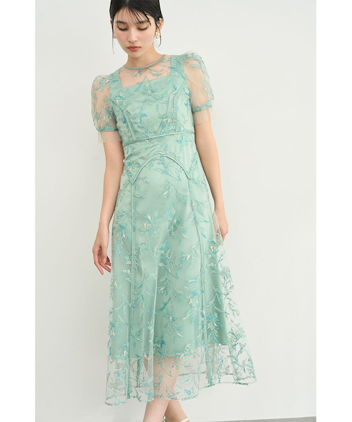 パネルラインエンブロイダリ―ドレス