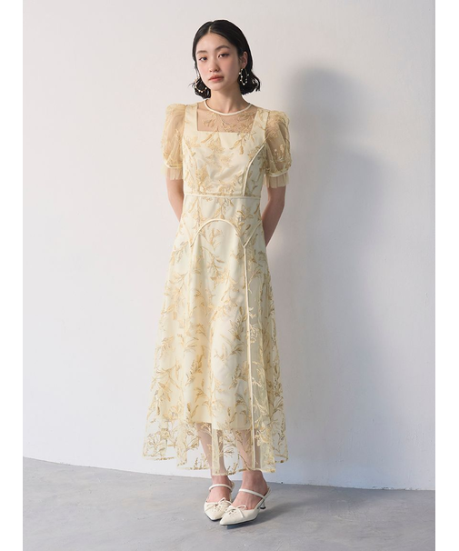 パネルラインエンブロイダリ―ドレス