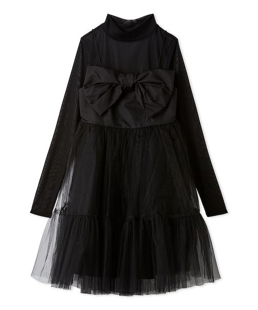 フロントリボンチュールミニドレス