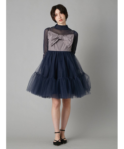 フロントリボンチュールミニドレス