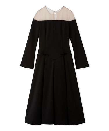 シアーオフショルダーボリュームワンピース