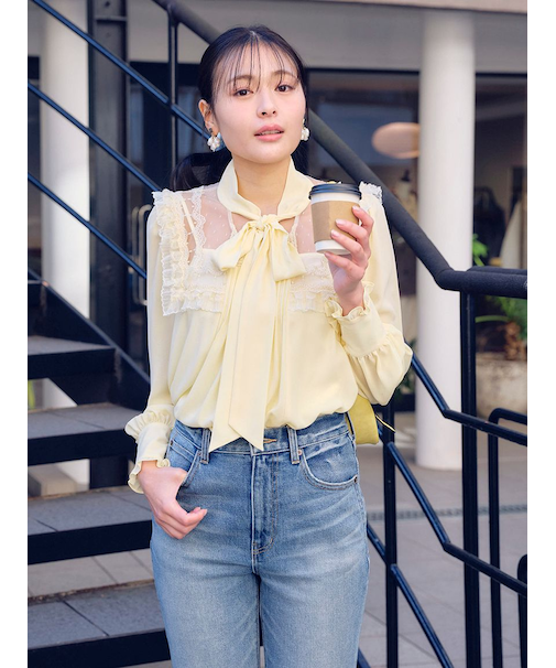 ヴィンテージライクボウタイブラウス