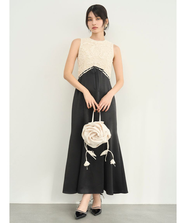 エンブロイダリーヴィンテージサテンドレス