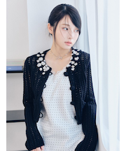 [L.B CANDY STOCK]クロシェ編みビジューニットカーディガン