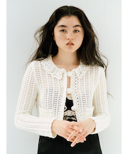 [L.B CANDY STOCK]クロシェ編みビジューニットカーディガン