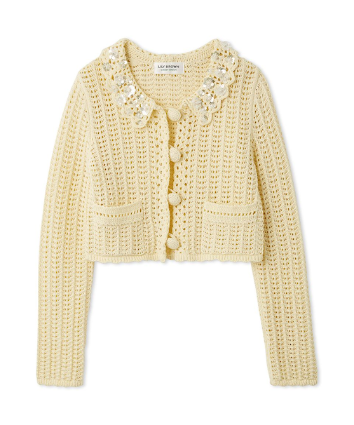 [L.B CANDY STOCK]クロシェ編みビジューニットカーディガン