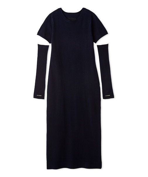 アームウォーマー付きハーフスリーブニットワンピース