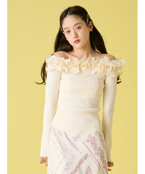 モチーフフリルニットトップス