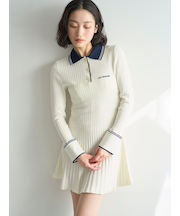 ロゴ刺繍ポロニットミニワンピース