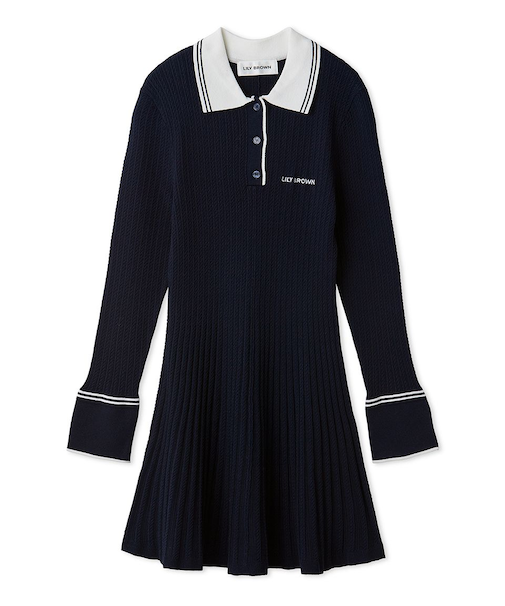 ロゴ刺繍ポロニットミニワンピース