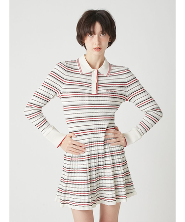 ロゴ刺繍ポロニットミニワンピース