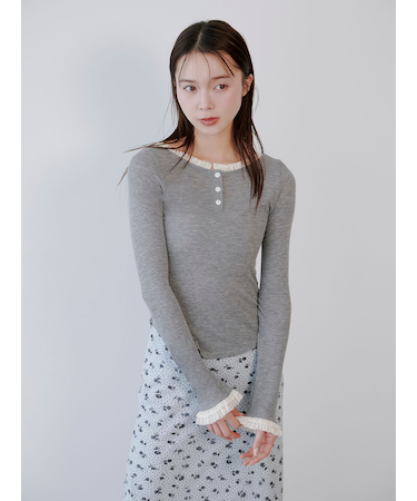 バックオープンヘンリーネックカットトップス