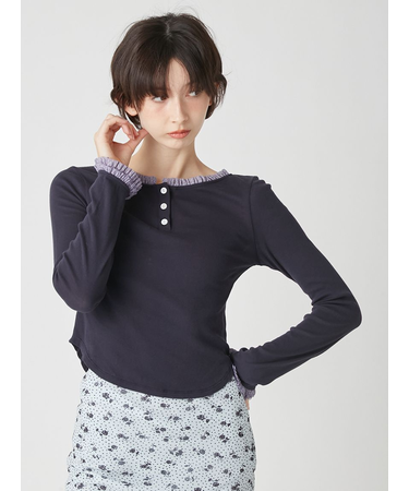 バックオープンヘンリーネックカットトップス