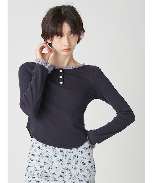 バックオープンヘンリーネックカットトップス