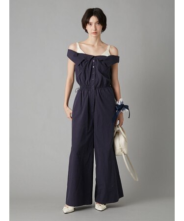 サテンキャミレイヤードオフショルコンビネゾン