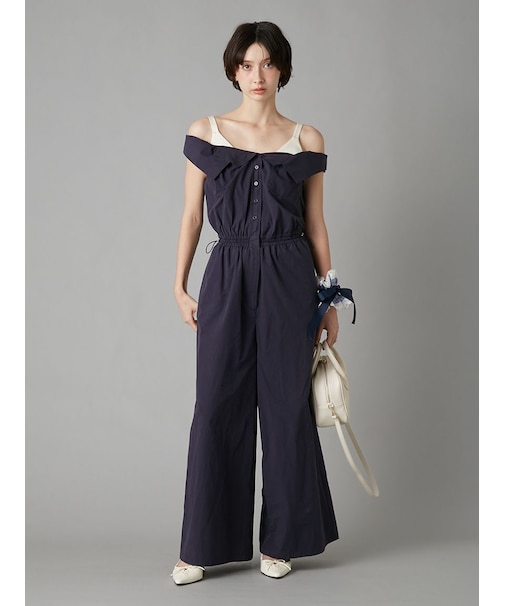 サテンキャミレイヤードオフショルコンビネゾン