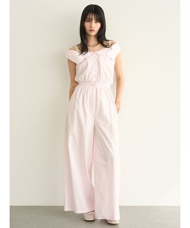 サテンキャミレイヤードオフショルコンビネゾン