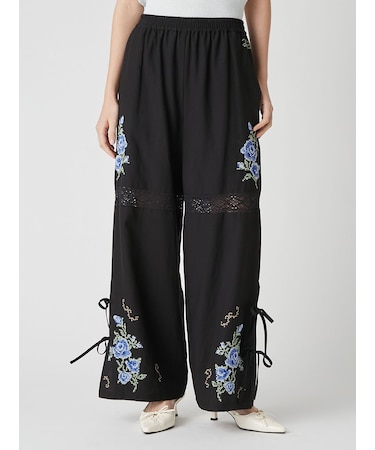 フラワークロスステッチリボンパンツ