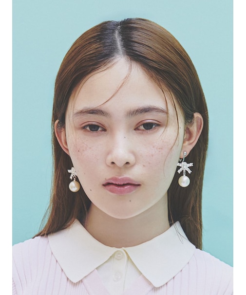 [L.B CANDY STOCK]ビジューリボンパールピアス