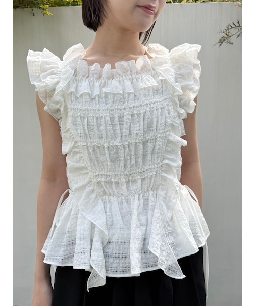 【WEB限定カラー】シャーリングレイヤーフリルトップス