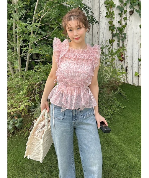 【WEB限定カラー】シャーリングレイヤーフリルトップス