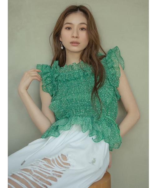 【WEB限定カラー】シャーリングレイヤーフリルトップス