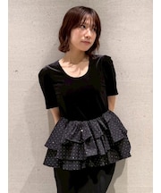 ベロアペプラムフリルトップス