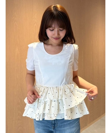 ベロアペプラムフリルトップス