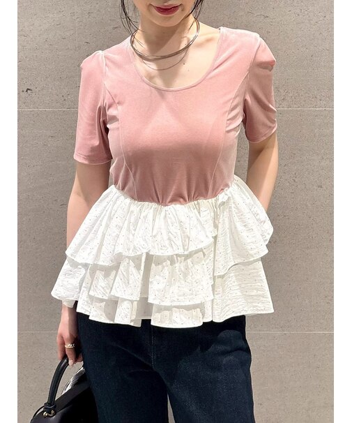 ベロアペプラムフリルトップス