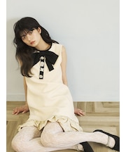 [L.B CANDY STOCK]フロントリボンビジューワンピース