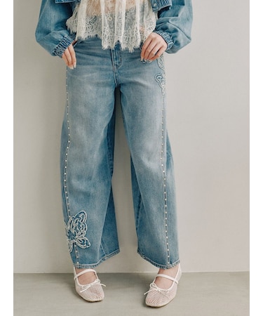 【LILY BROWN×ANNA SUI】バタフライワイドデニムパンツ