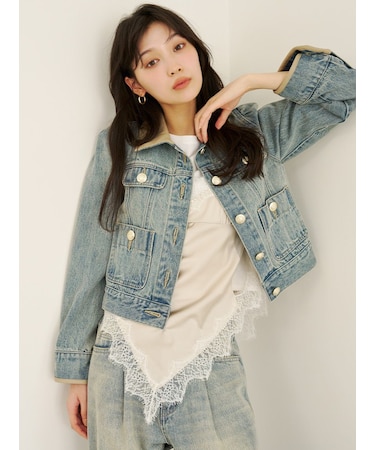 レザートリムクラシックデニムジャケット